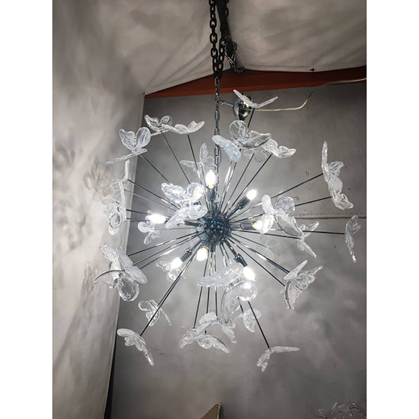 Contemporary White Butterfly Murano Glass Sputnik Chandelier