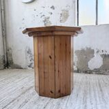 Hexagonal console table guéridon Regain pine 1970