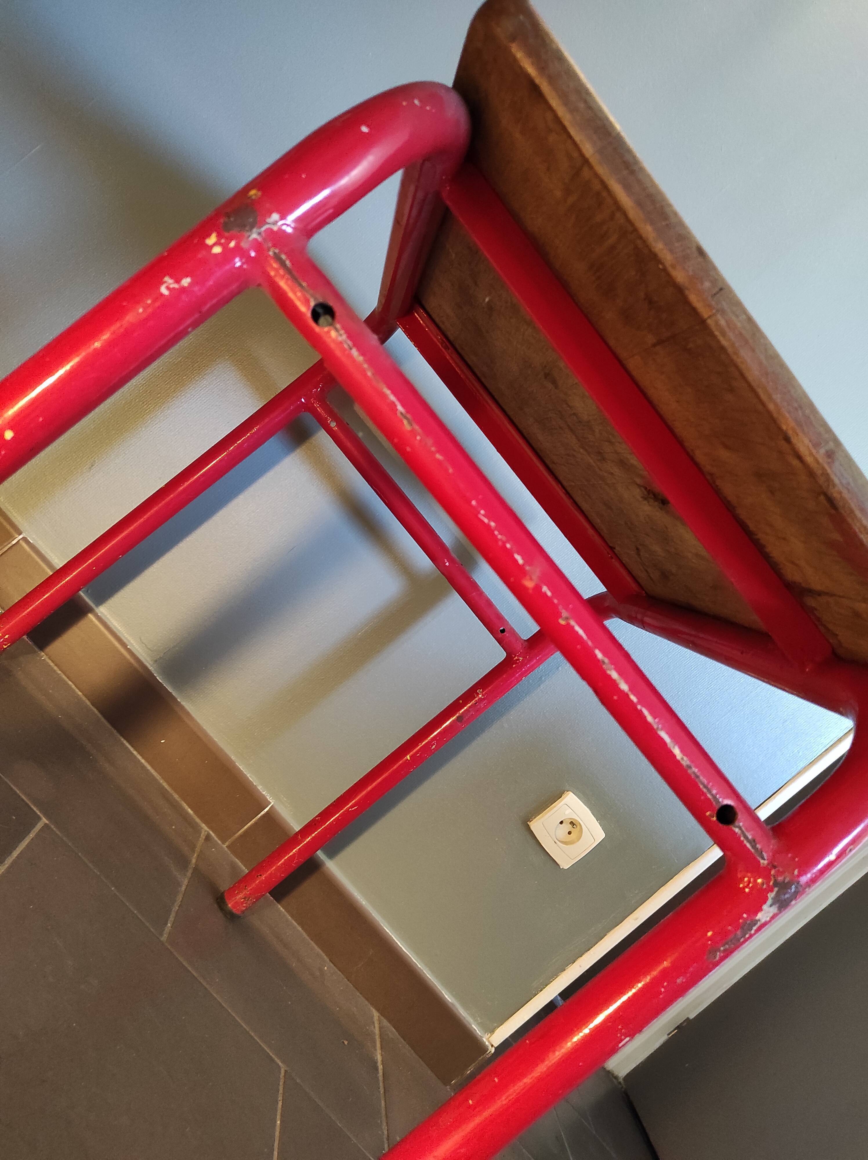 School desk in oak and red metal 1960