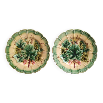 Set of two antique French majolica plates, Sarreguemines, 1880