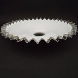 French Frilled Glass Pendant Shade White Opaline Glass Clear Scalloped Edge