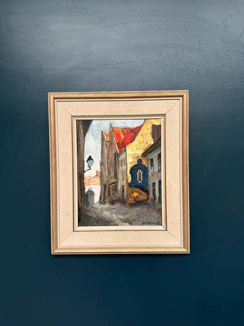 Original Swedish Oil on Panel - "Alley" by Knut Norman - Signed - Vintage and Framed - 59 × 46 cm (23.2" × 18.1")