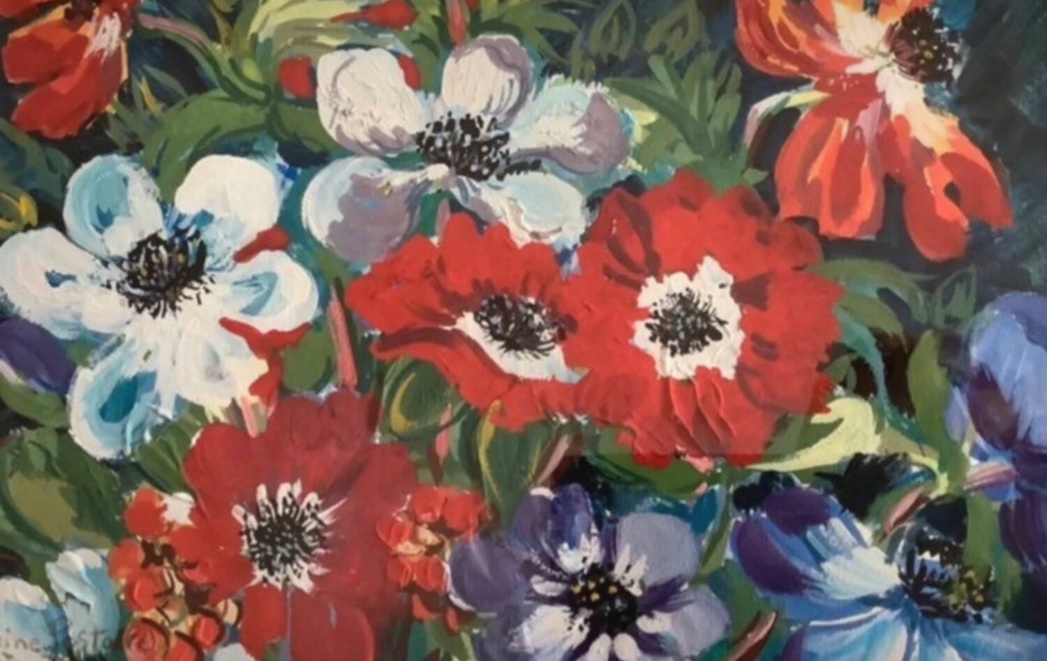 Framed painting 35X28 cm Anemones