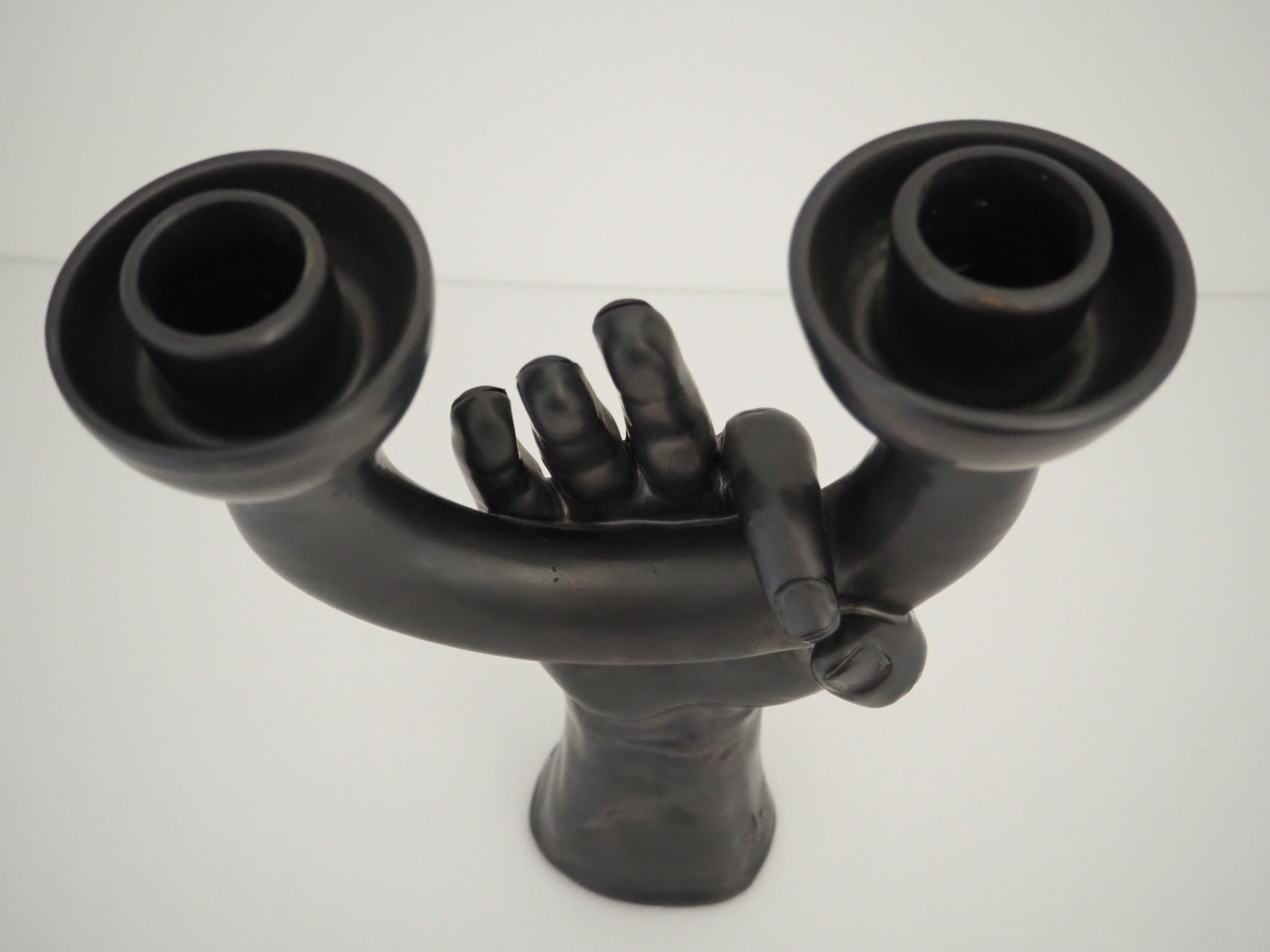 Hand-sculptured candlestick signed Jean Marais - Vallauris - Cocteau