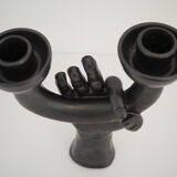 Hand-sculptured candlestick signed Jean Marais - Vallauris - Cocteau