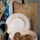 Six pastel earthenware plates from Digoin and Sarreguemines antiques