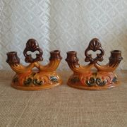 Paire de bougeoirs double barbotine - vintage