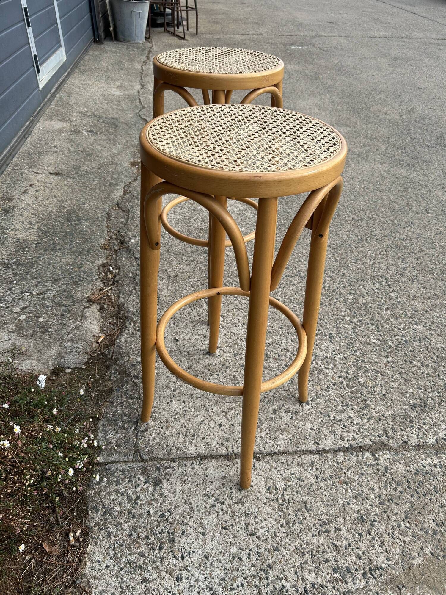 Set of 2 vintage rattan bar stools
