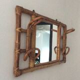 Porte manteau en rotin avec miroir, années 60