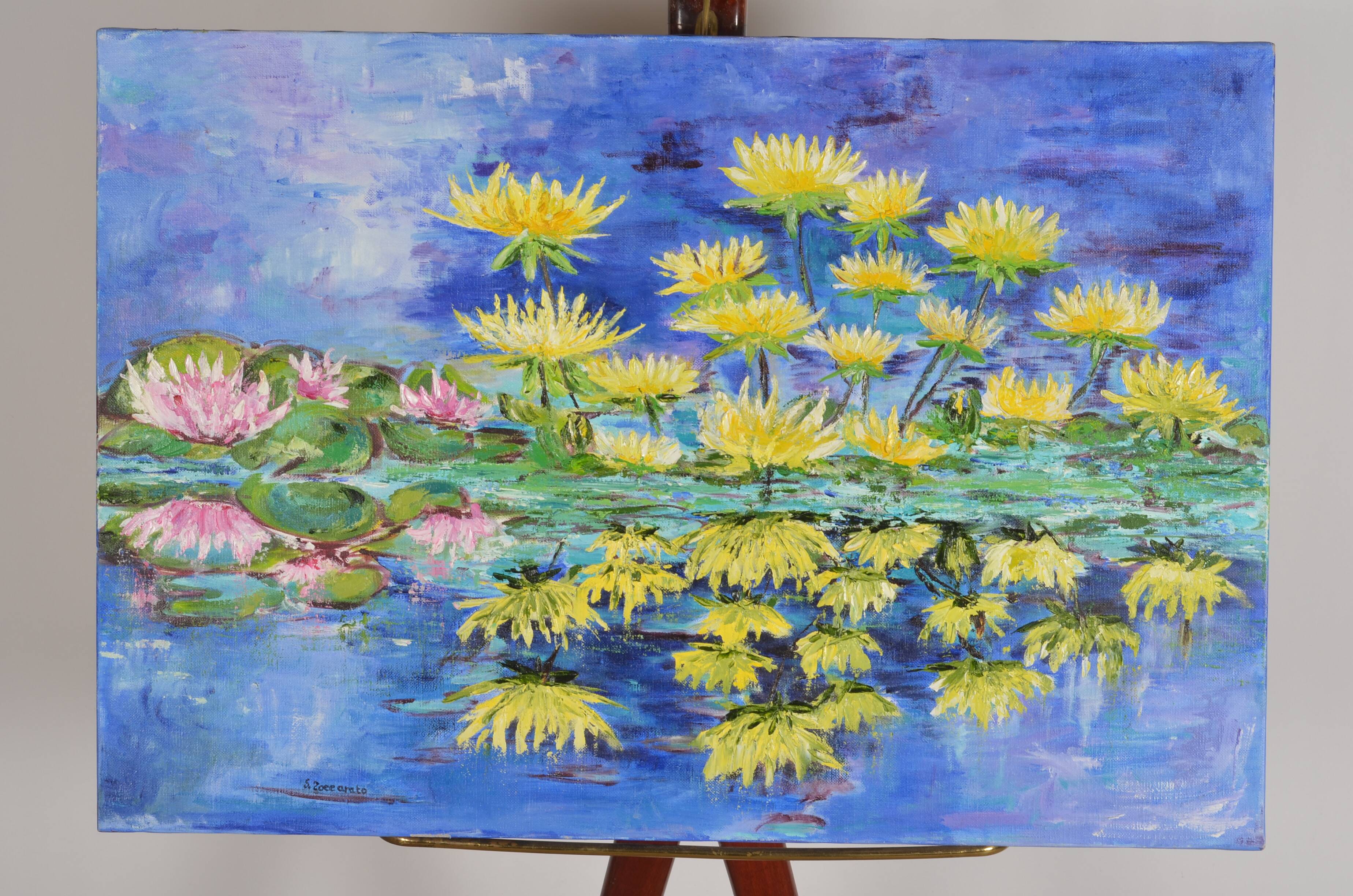 Oil on canvas water lilies