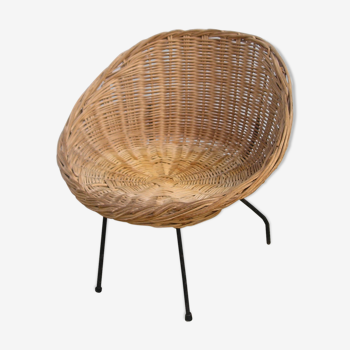 "Shell" armchair for children in rattan and metal, years 70