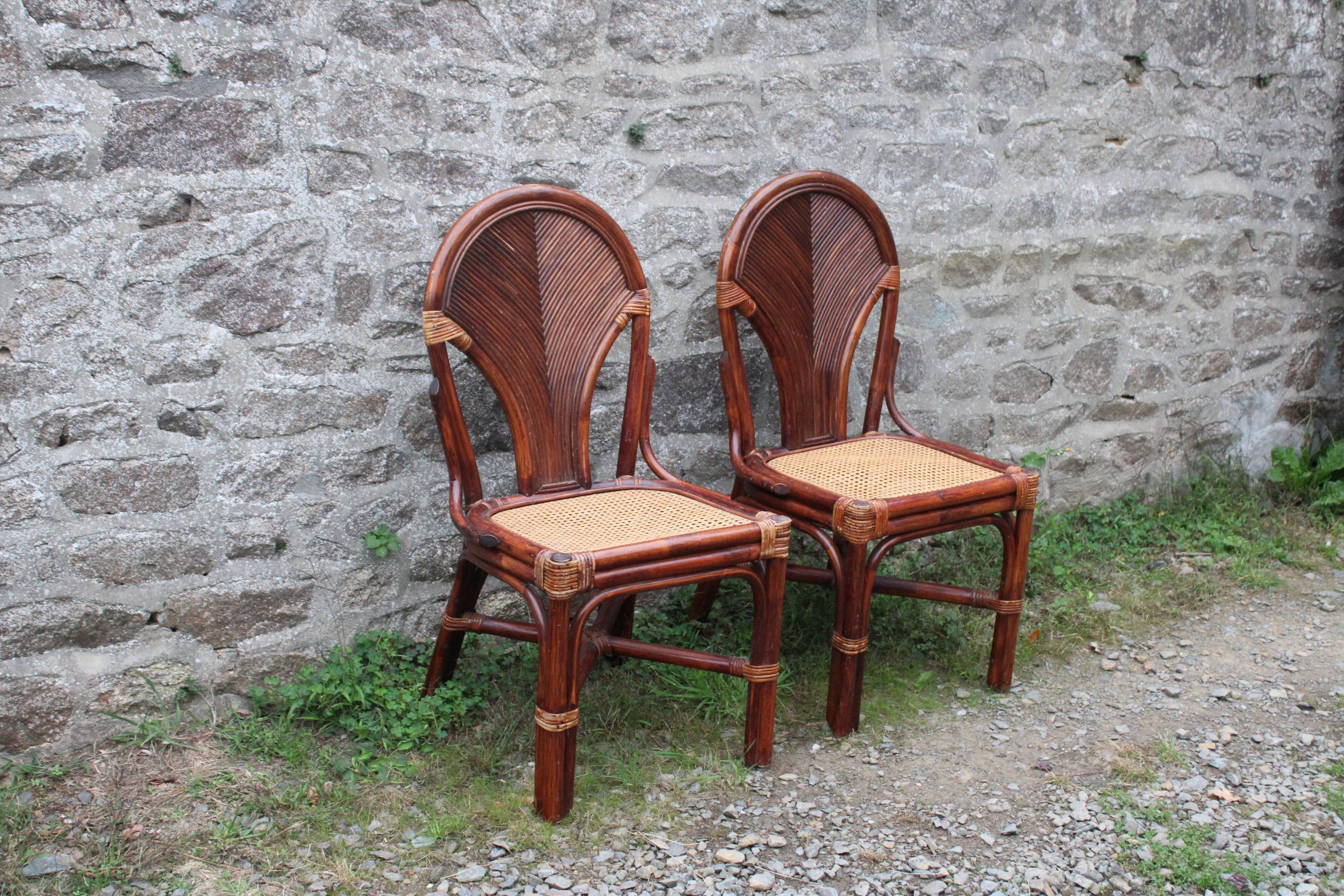 Lot de 2 chaises vintage en rotin avec assise cannage