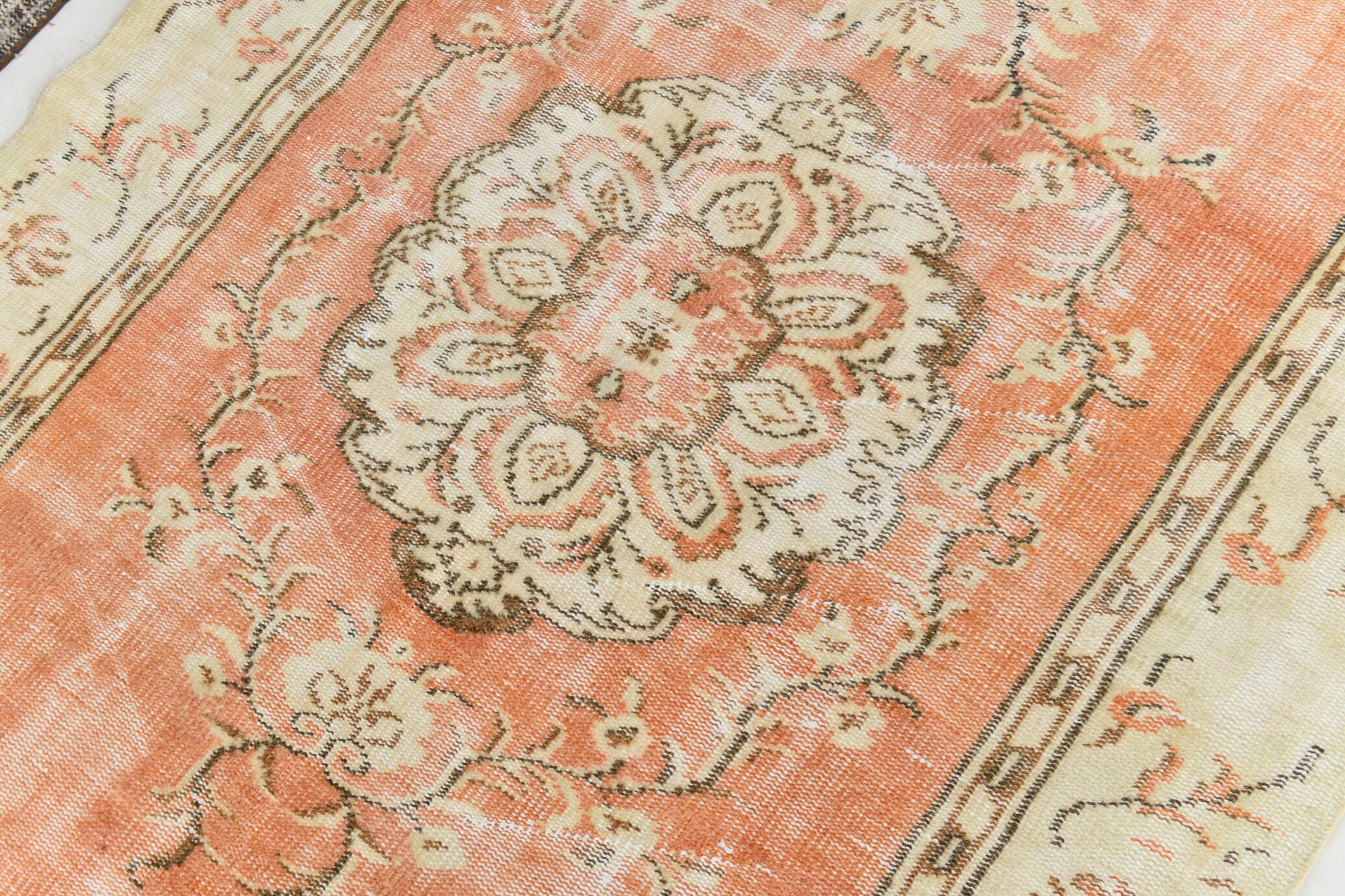 4x7 Peach & Beige Oriental Turkish Vintage Rug, 134x220Cm