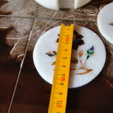 Set of 5 marble and inlaid stone coasters - Artisanal