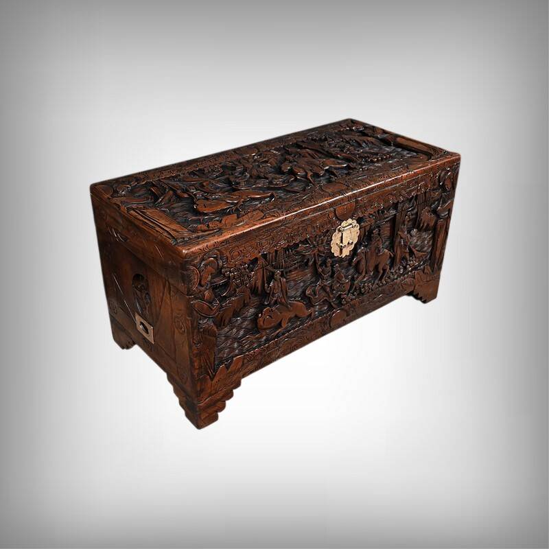 Large Camphor Wood Carved Chest, China – Mid 20th Century