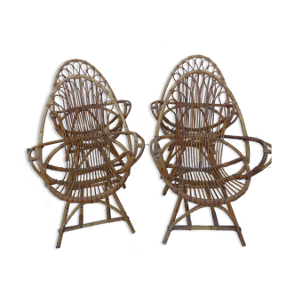 4 armchairs in vintage rattan year 50 60
