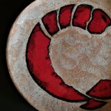 Vintage glazed terracotta ceramic plate signed Olivier