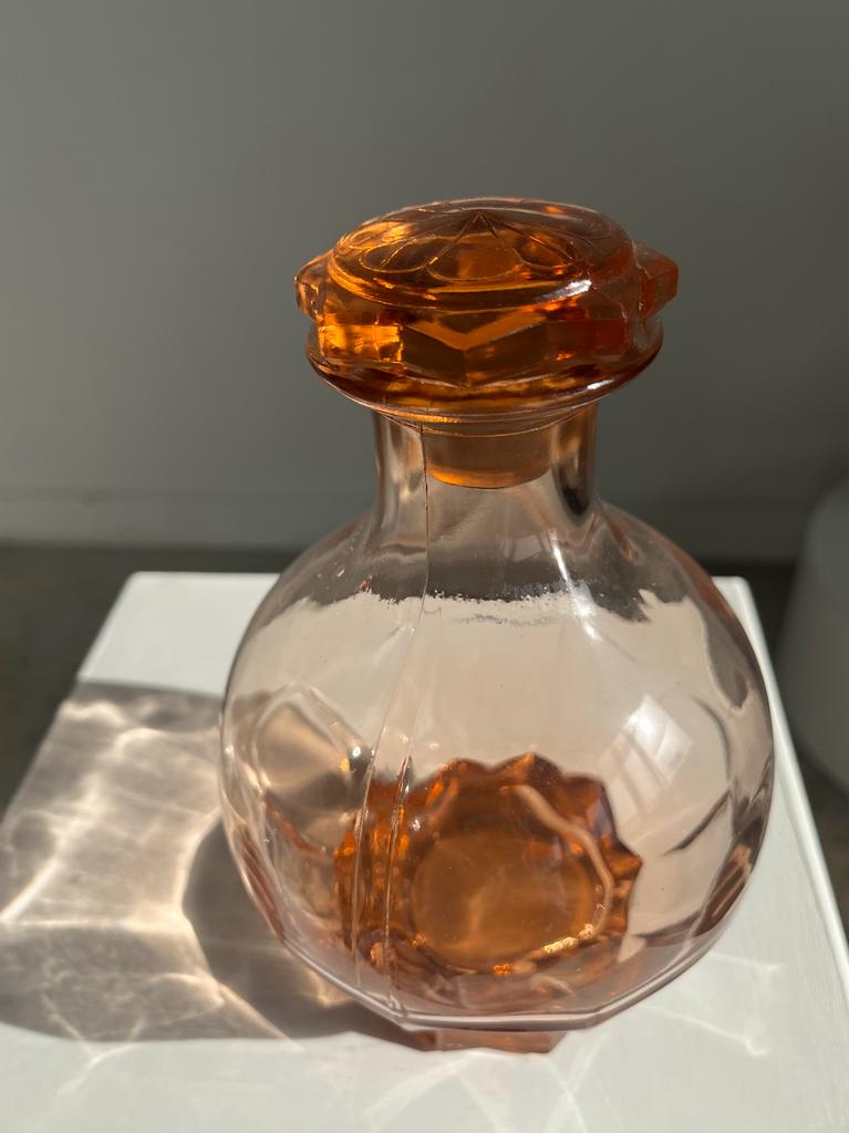 Pink glass liqueur decanter