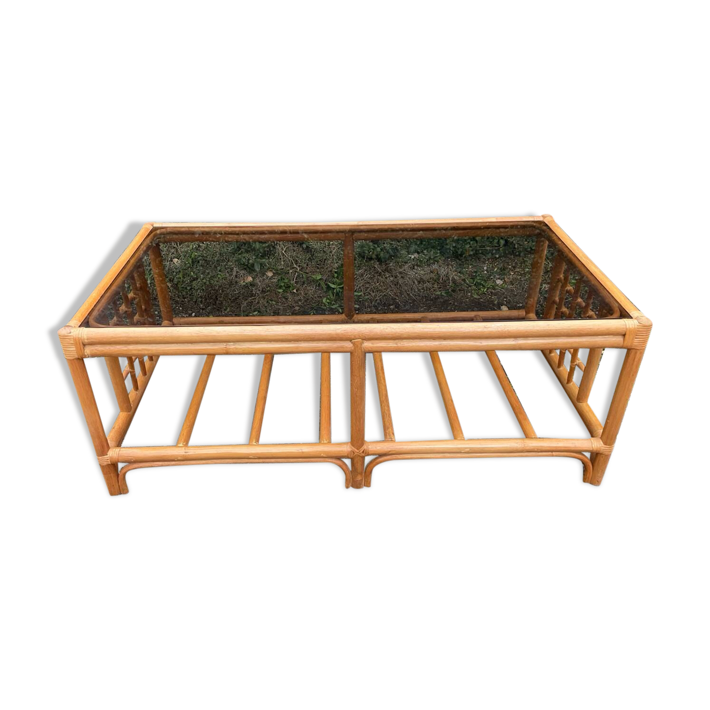 Vintage rattan and smoked glass coffee table