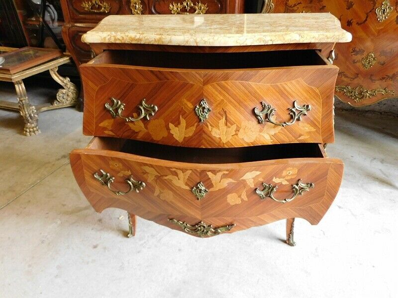 Commode en bois de rose 2 tiroirs plateau marbre n22