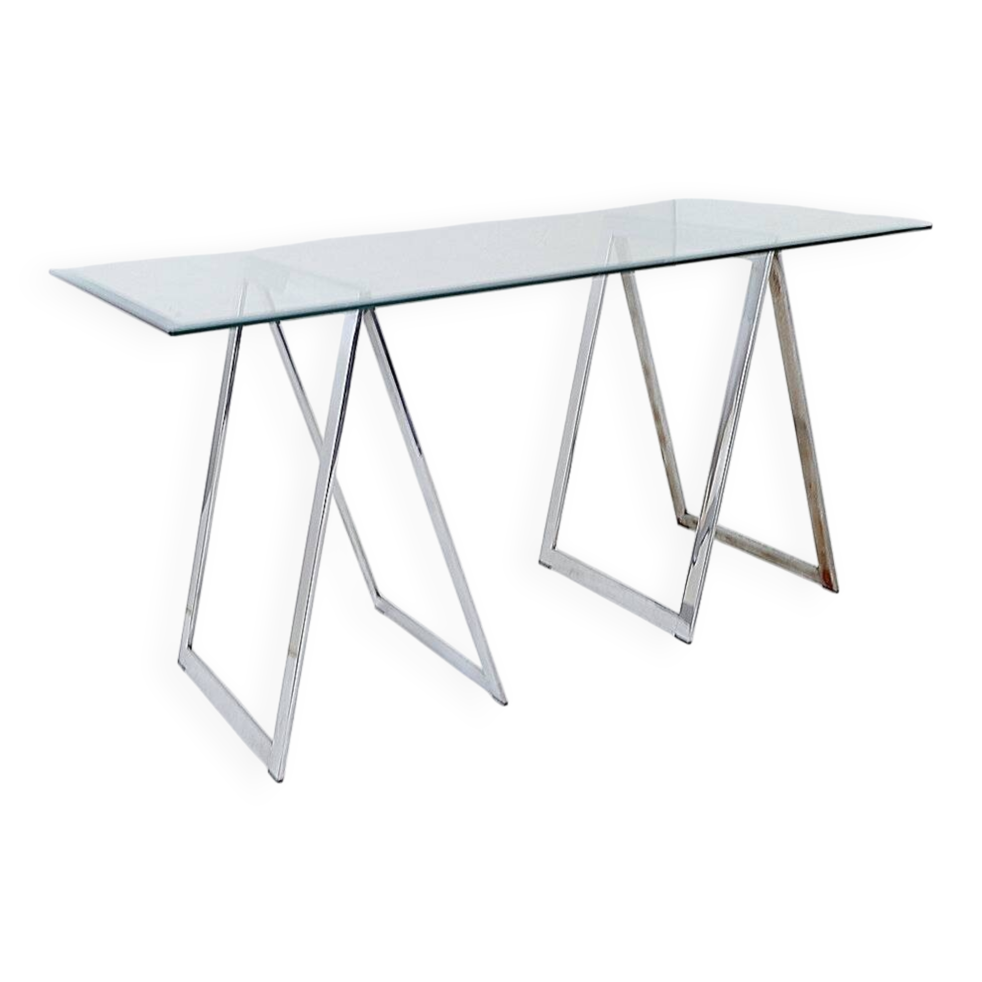 Bureau en verre et métal chromé, 1970