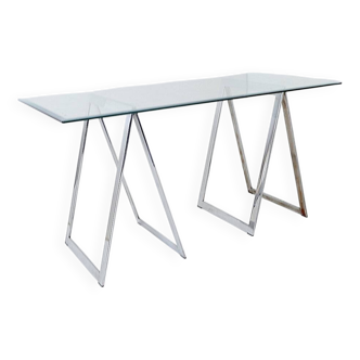 Mid-Century Chrome Trestles Desk, 1970s