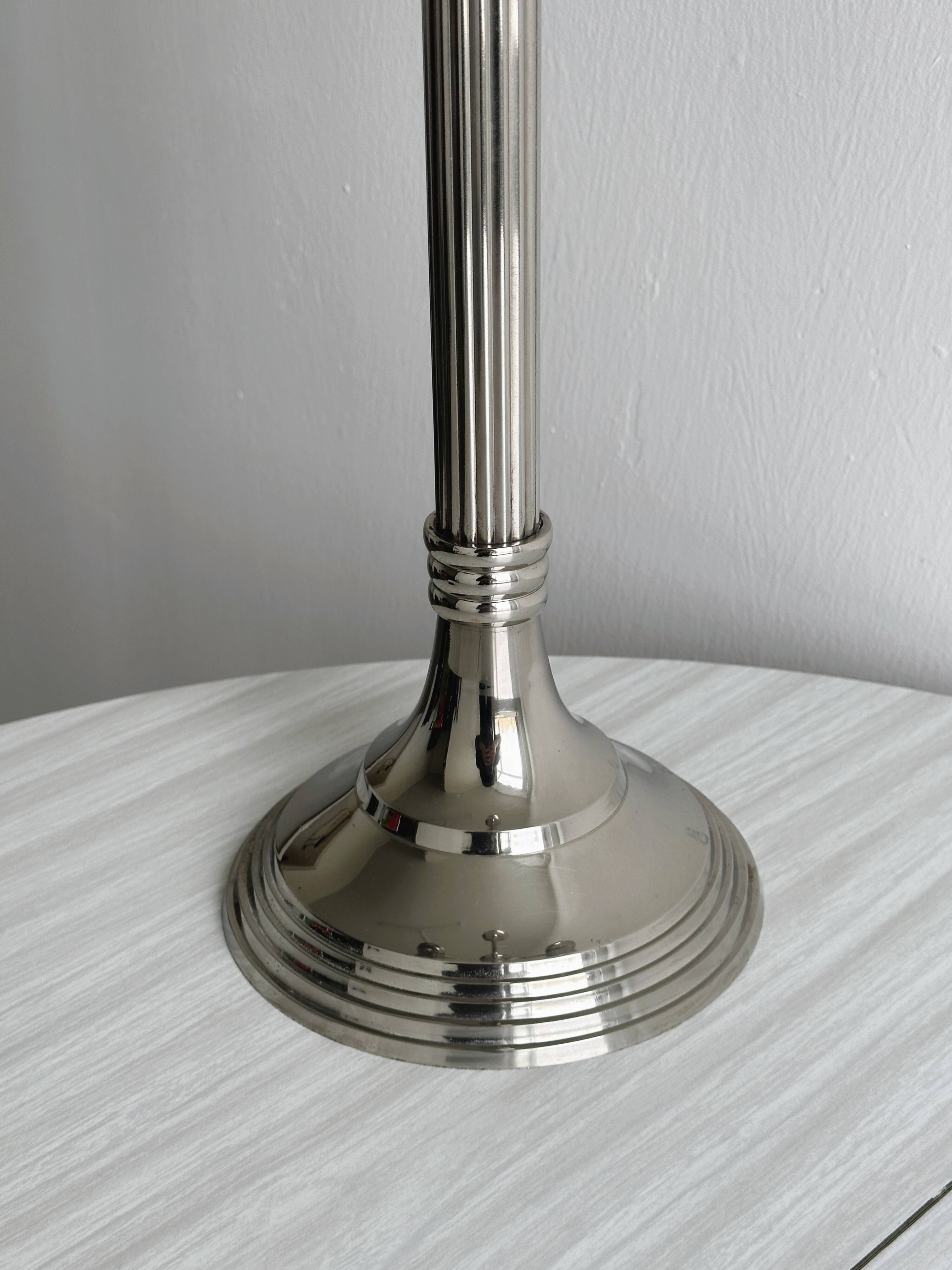 Large 5-arm candlestick in shiny silver metal
