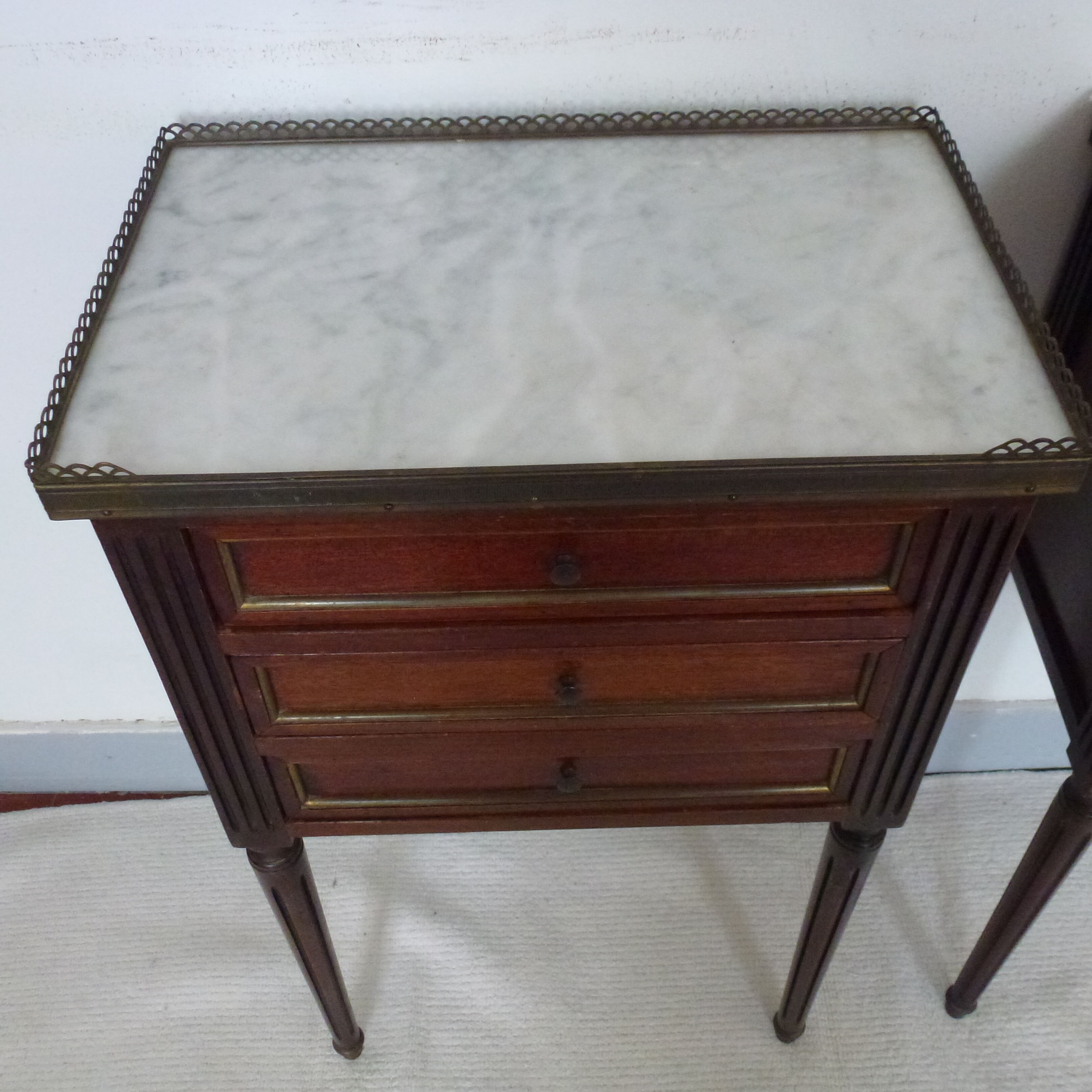 Old pair bedside table style Louis XVI mahogany marble