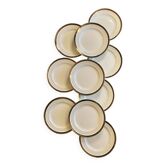 Set of 10 vintage semi-porcelain flat plates, Chinon de Céranord green and gold frieze