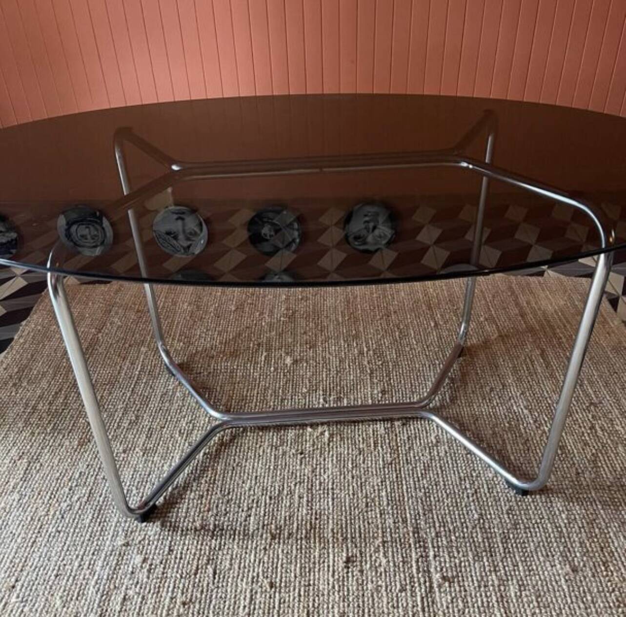 Vintage glass and chrome table