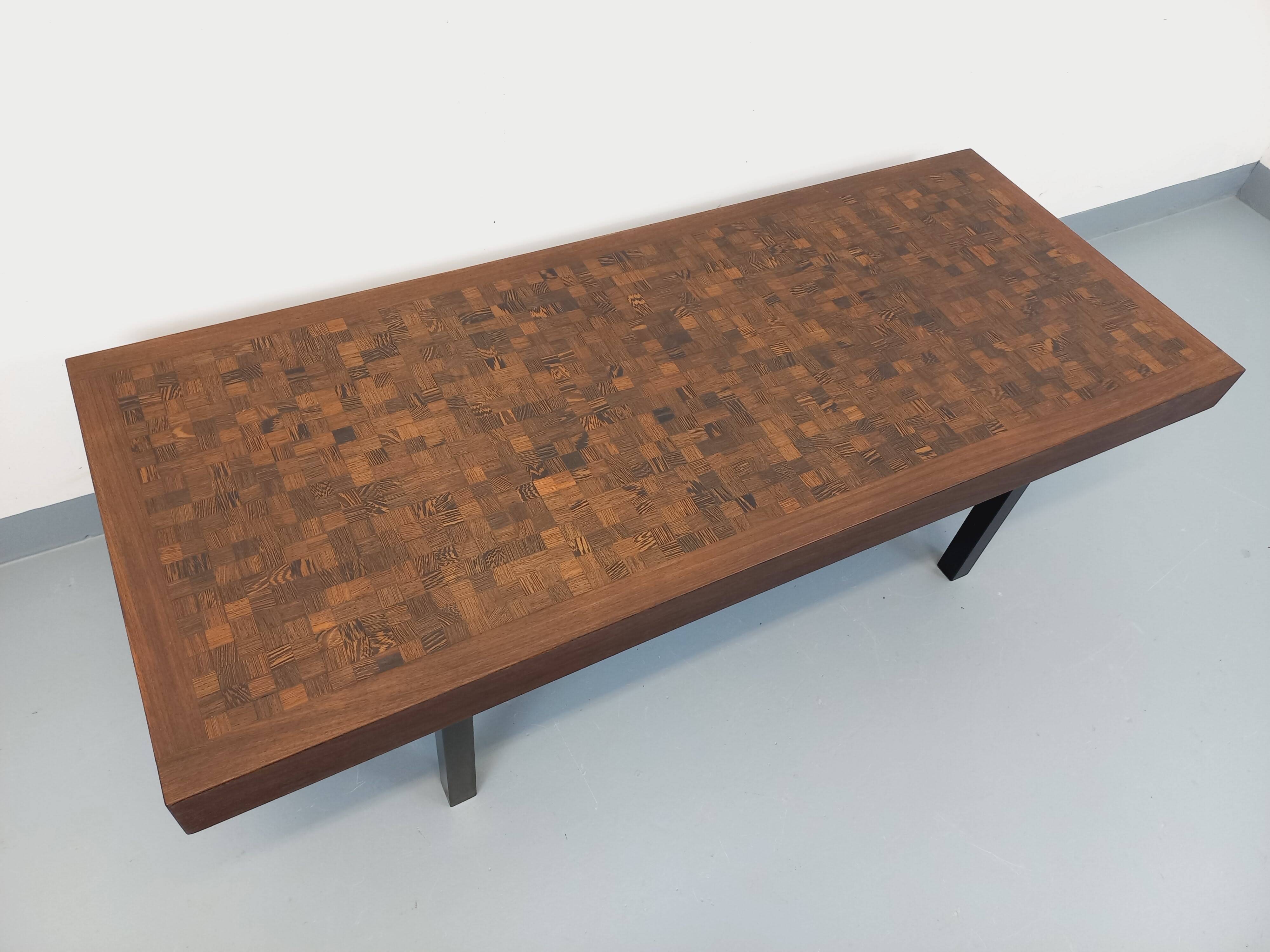 Vintage rectangular coffee table by Dieter Wackerlin in wood mosaic.