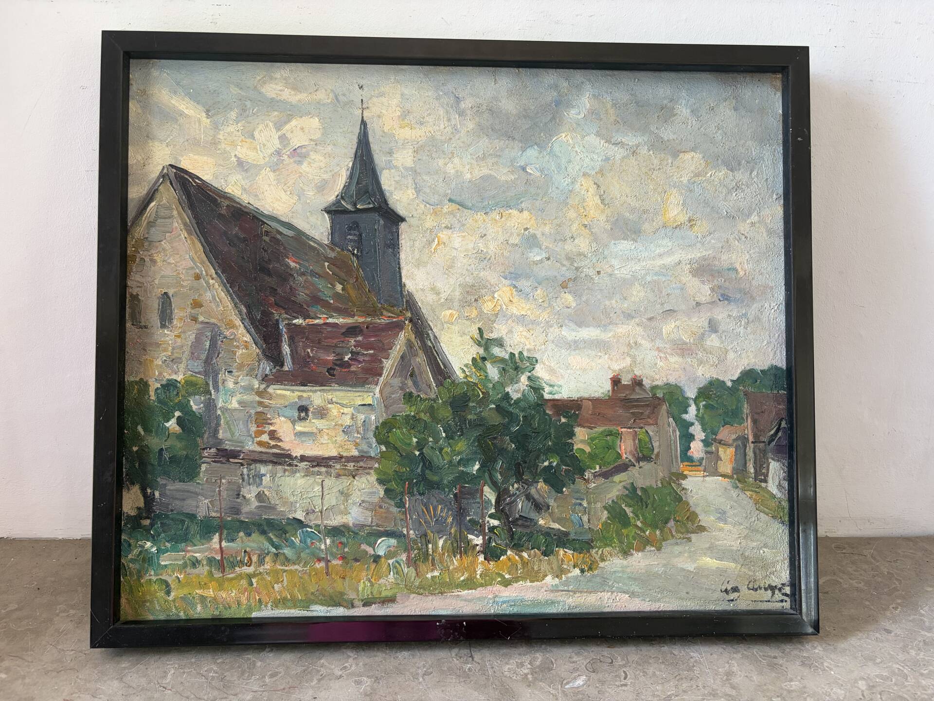 The village church, oil on canvas signed