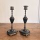 Pair of Antique Patinated Bronze and Brass Candle Holders Napoleon III Fireplace Garnish