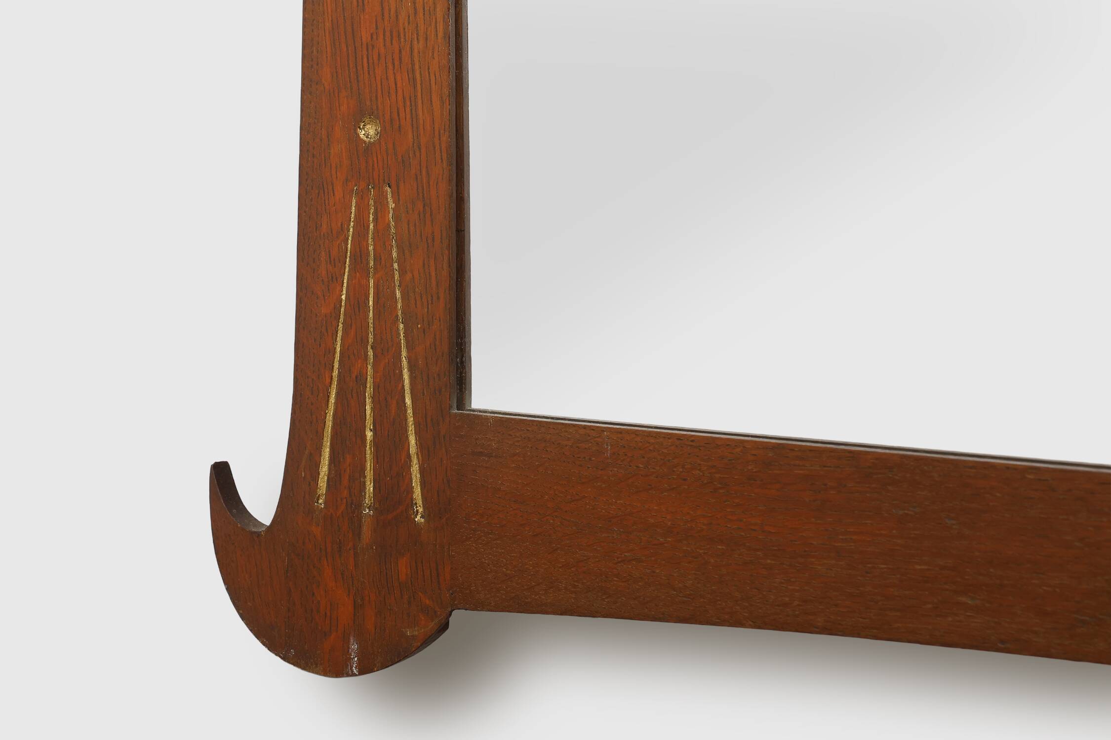 Miroir Art Nouveau en chêne avec incrustation dorée, France vers 1915