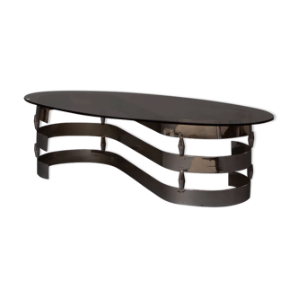 Chrome coffee table and smoked glass "S" 1970