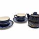 HB Quimper cobalt blue tea set teapot and 2 earthenware cups