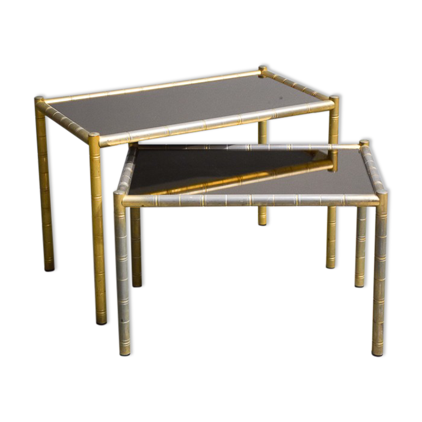 Pair of brassed coffee tables bamboo vintage 1970'