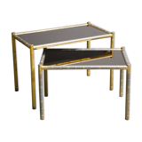 Pair of brassed coffee tables bamboo vintage 1970'