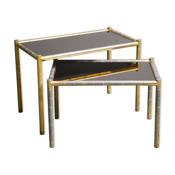 Pair of brassed coffee tables bamboo vintage 1970'