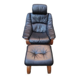 Black leather armchair + footrest