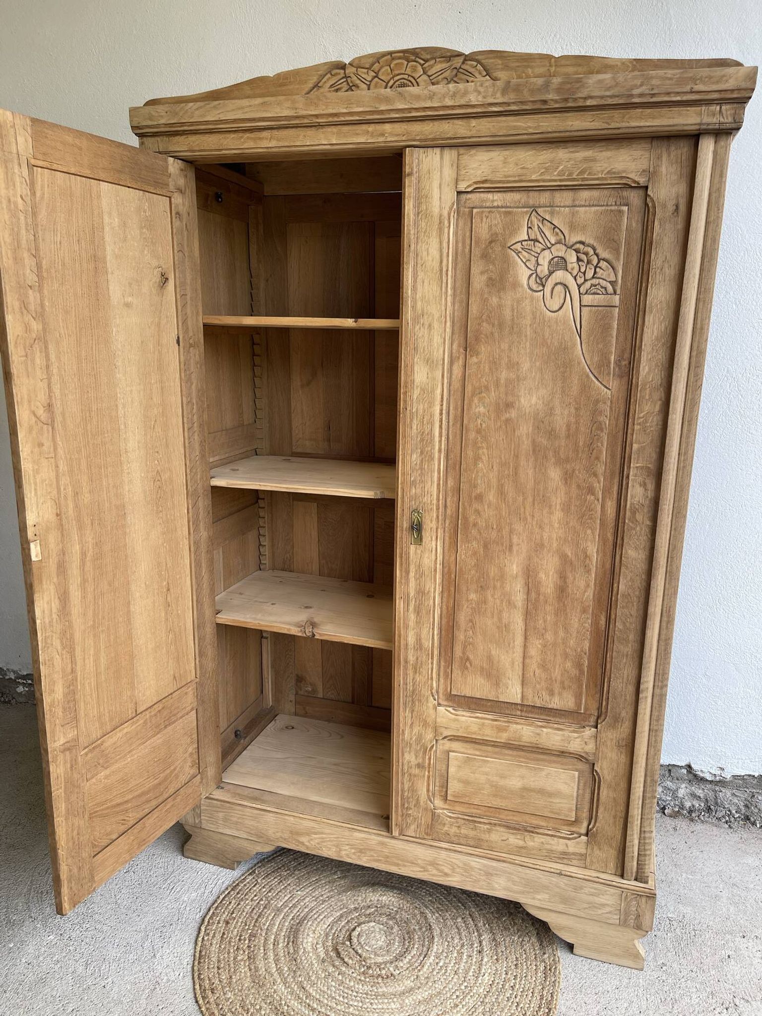 Art Deco wardrobe in raw oak wood