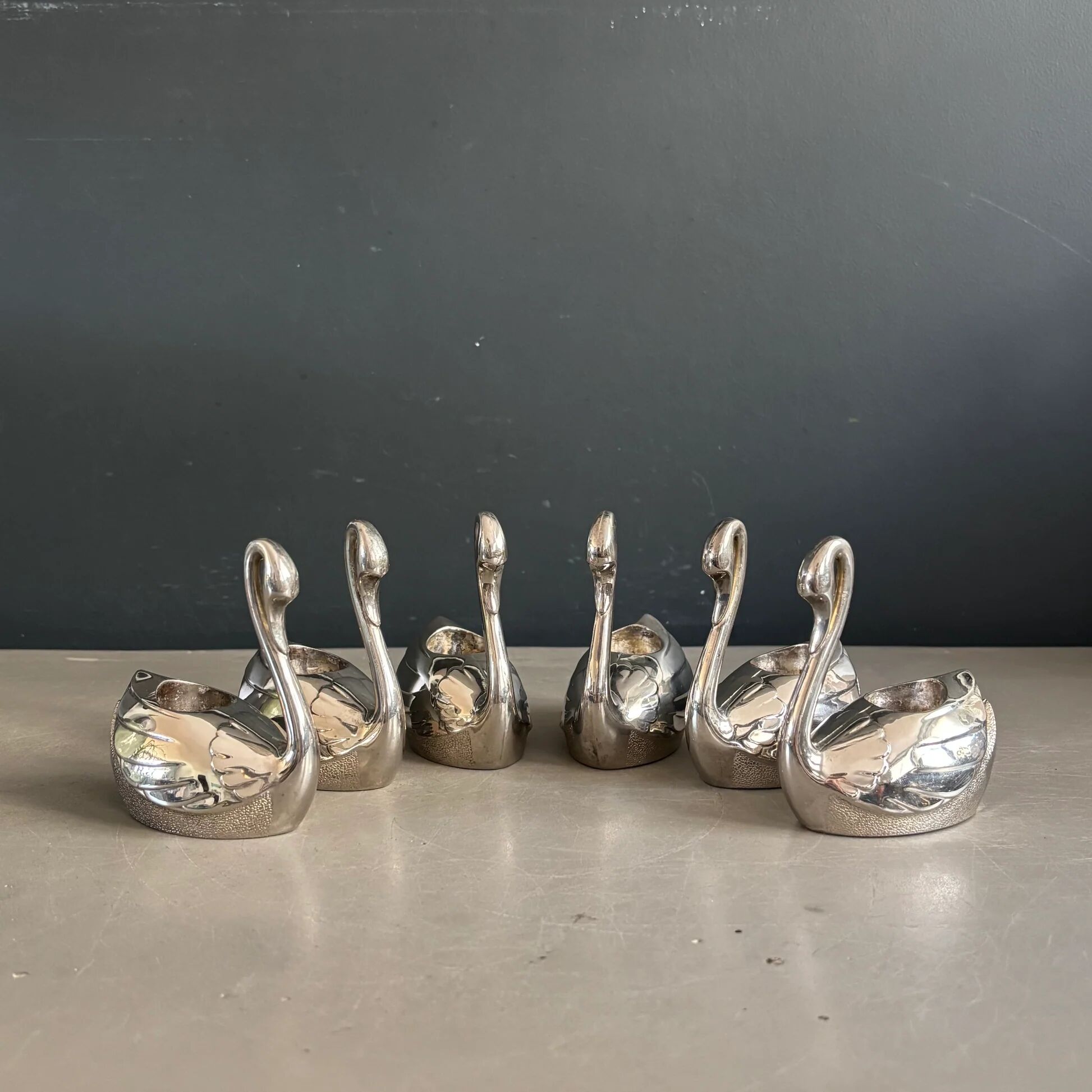 Set of 6 silver-plated swan candle holders