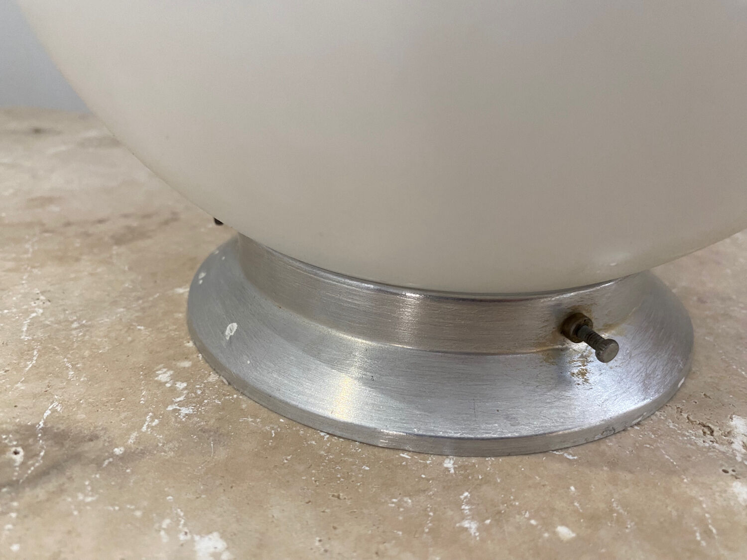 Vintage opaline globe light fixture in aluminum and glass