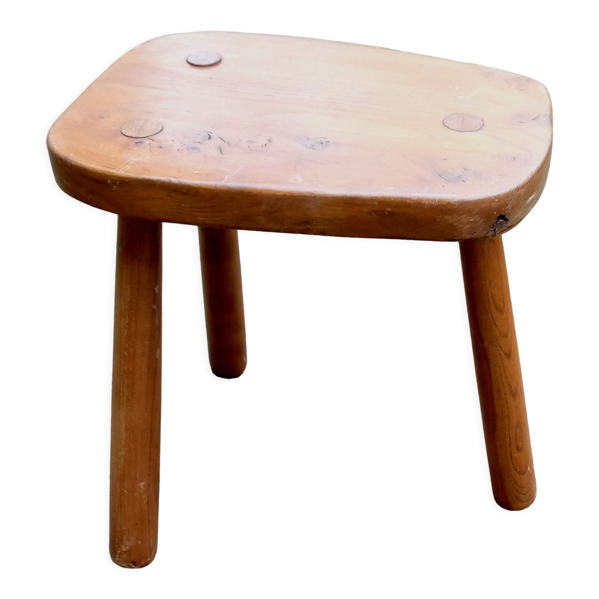 Tabouret de traite tripode brutaliste en frêne