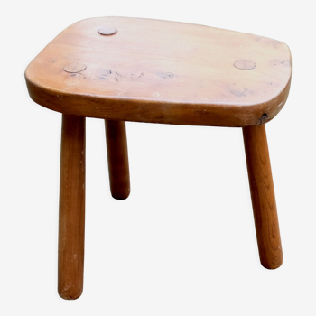 Tabouret de traite tripode brutaliste en frêne