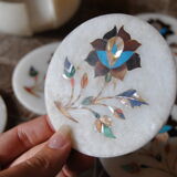 Set of 5 marble and inlaid stone coasters - Artisanal