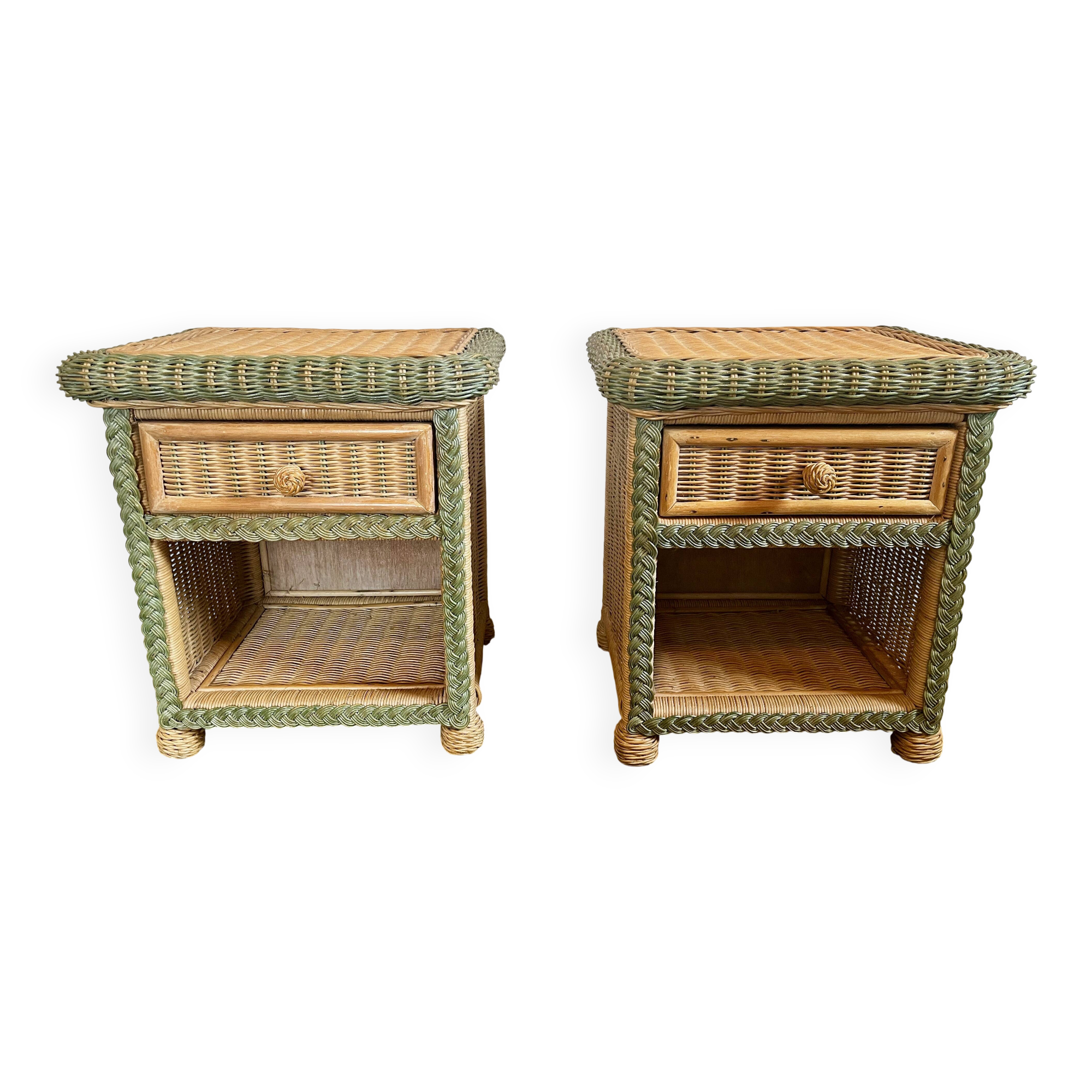 Vintage wicker bedside tables (set of 2), 80s/90s.