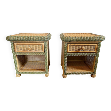 Vintage wicker bedside tables (set of 2), 80s/90s.