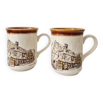 Set of 2 vintage mugs "Old English Cottage" - Staffordshire