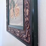 Antique original flower oil painting, yellow roses still life art